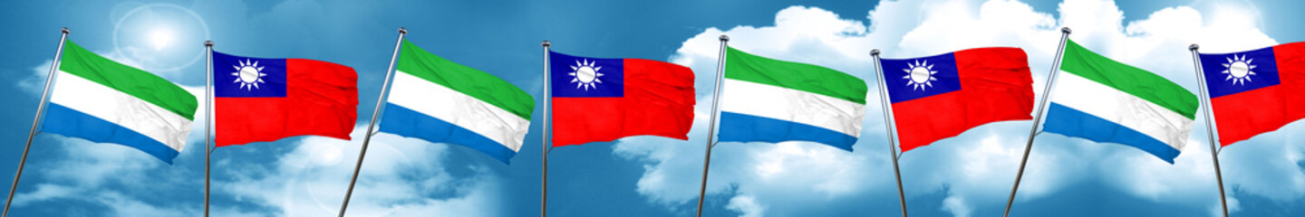 Sierra Leone flag with Taiwan flag, 3D rendering