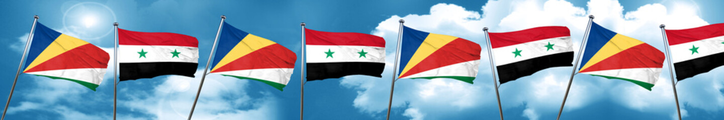 seychelles flag with Syria flag, 3D rendering