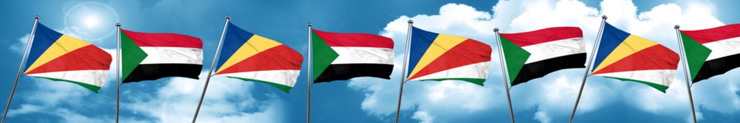 Fototapeta na wymiar seychelles flag with Sudan flag, 3D rendering