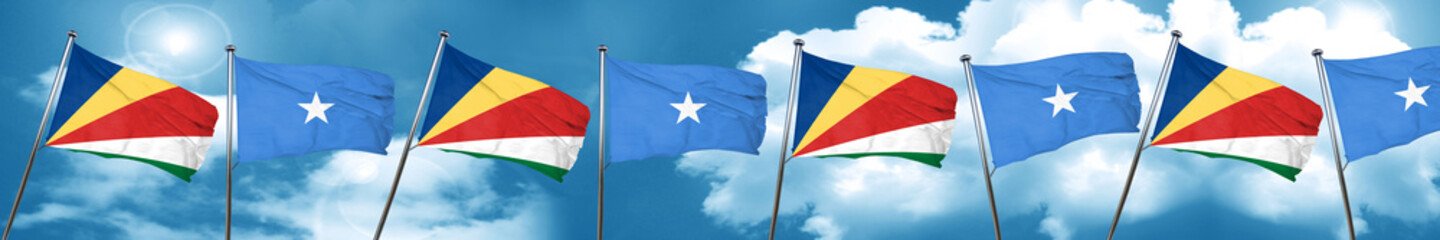 seychelles flag with Somalia flag, 3D rendering