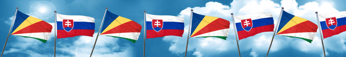 seychelles flag with Slovakia flag, 3D rendering