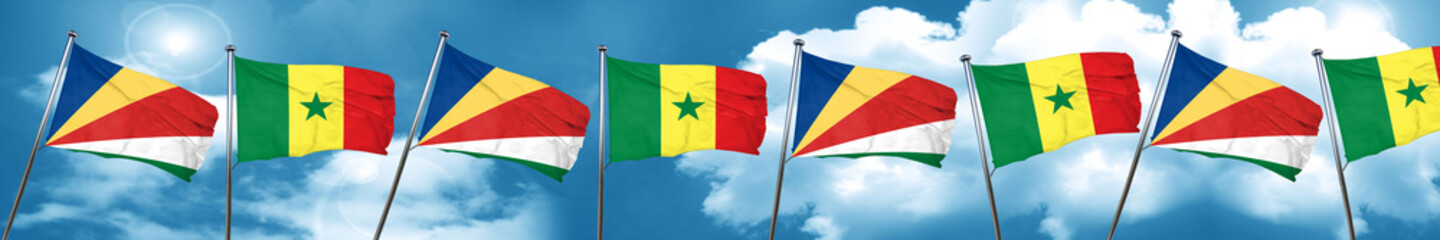 seychelles flag with Senegal flag, 3D rendering