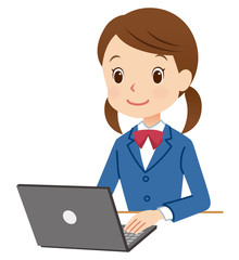 パソコンを使って勉強する学生　女子中学生