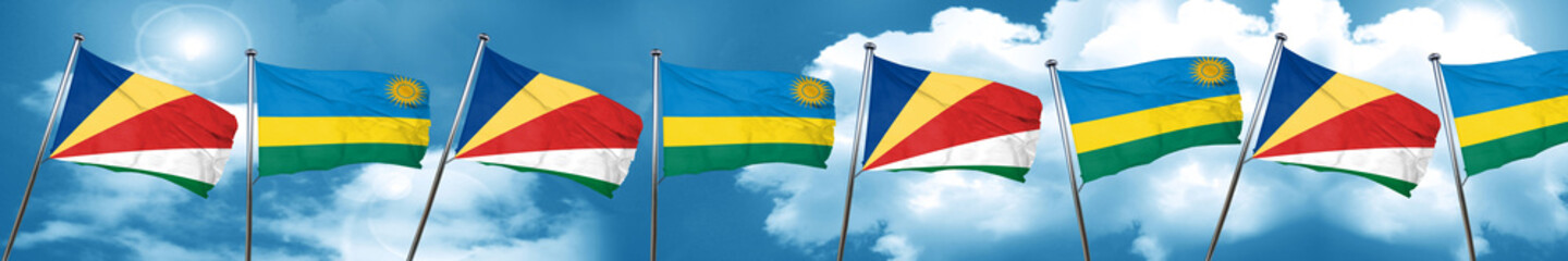 seychelles flag with rwanda flag, 3D rendering
