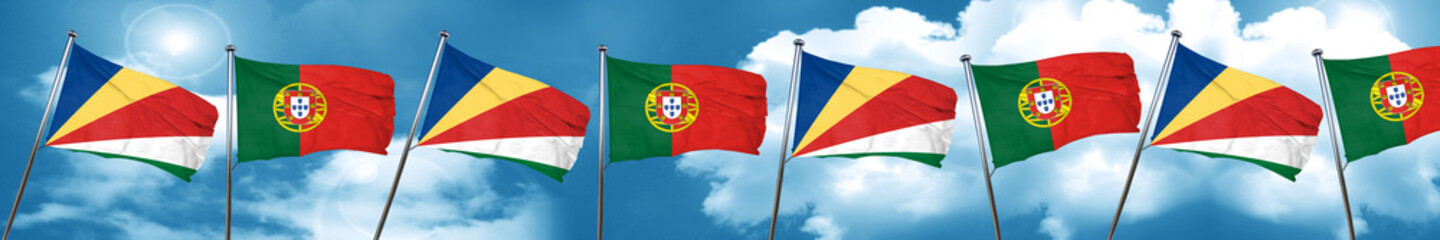 seychelles flag with Portugal flag, 3D rendering