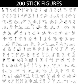 Cartoon icons set of 200 sketch little people stick figure
