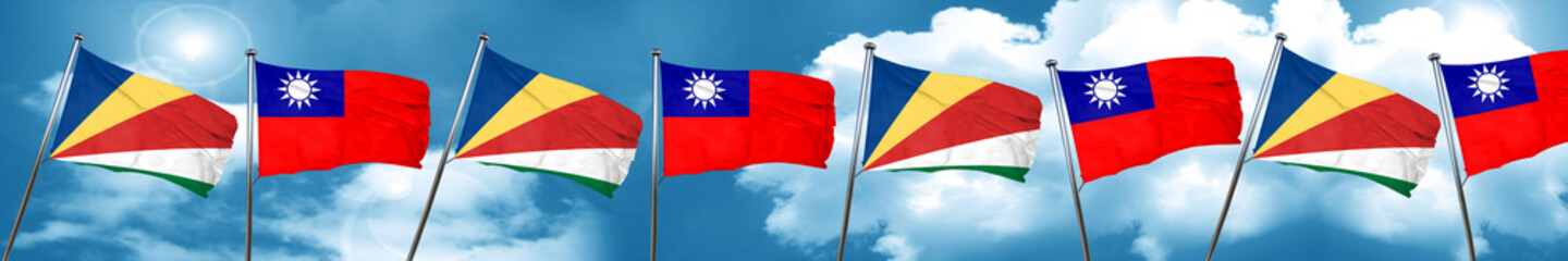 seychelles flag with Taiwan flag, 3D rendering
