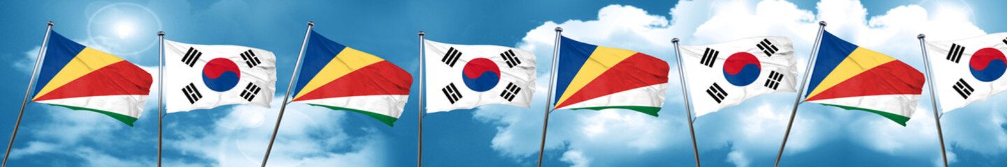 seychelles flag with South Korea flag, 3D rendering
