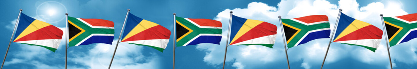 seychelles flag with South Africa flag, 3D rendering