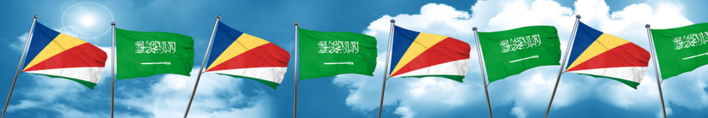 seychelles flag with Saudi Arabia flag, 3D rendering