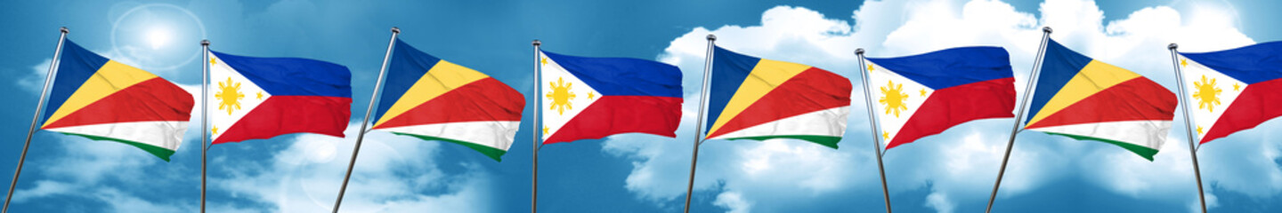 seychelles flag with Philippines flag, 3D rendering