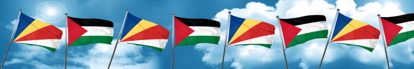 seychelles flag with Palestine flag, 3D rendering