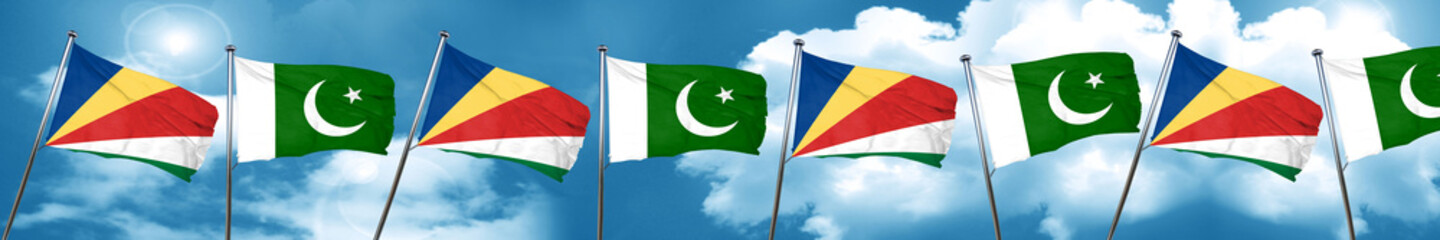 seychelles flag with Pakistan flag, 3D rendering