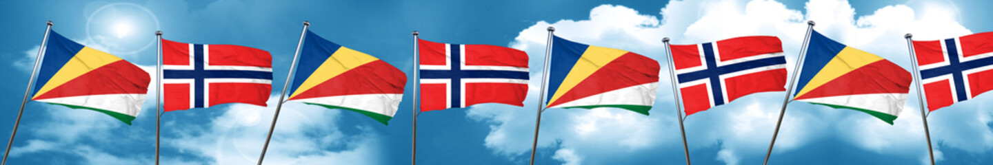 seychelles flag with Norway flag, 3D rendering