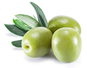 Olive fruit and olive leaves.