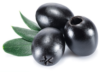 Olive fruit and olive leaves.