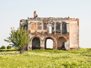 Fototapeta premium Ruined house in the field 