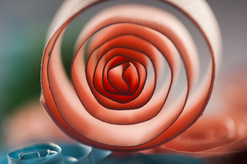 Macro, abstract picture of colored paper spirals on paper background