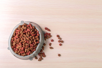 pets food on wooden floor