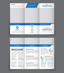 Design triple brochure with blue elements.