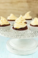 Brownie cupcakes with salted caramel frosting