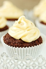 Brownie cupcakes with salted caramel frosting
