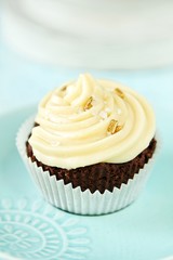 Brownie cupcakes with salted caramel frosting