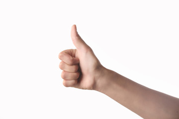 Hand with thumb up isolated on white background