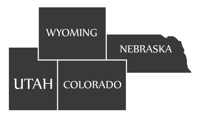 Utah - Wyoming - Colorado - Nebraska Map labelled black