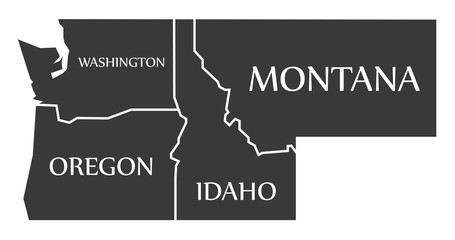 Washington - Oregon - Idaho - Montana Map labelled black