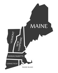 Maine - New Hampshire - Vermont - Massachusetts Map labelled black