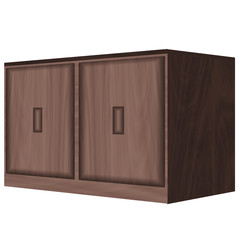 Brown bedroom furniture. Wooden wardrobe with two doors. 3d rendering.