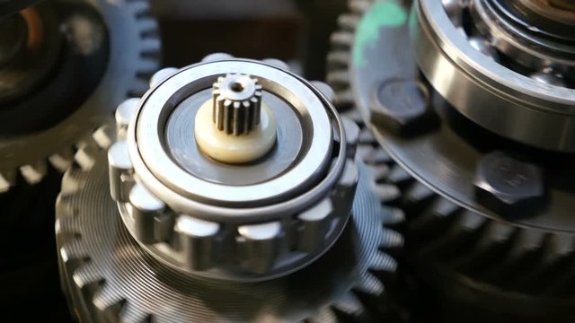 Car transmission mechanism in motion, close-up  