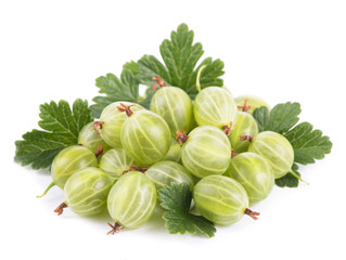 gooseberry fruits with leaf on white
