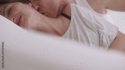 Happy Couple In Bedroom Enjoying Sensual Foreplay Romantic