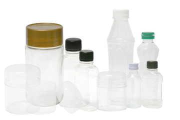 group of empty transparent plastic bottles