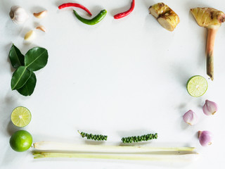 fresh organic vegetable various ingredients for cooking food on white background