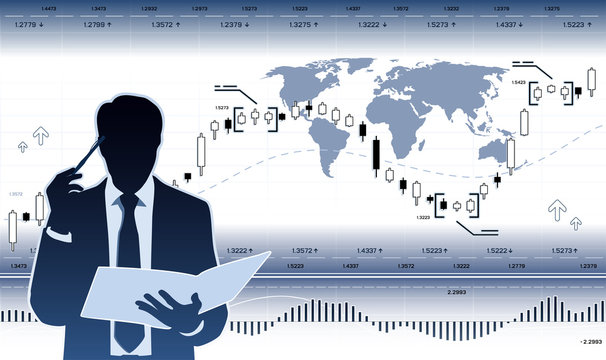 Businessman on background with stock charts 