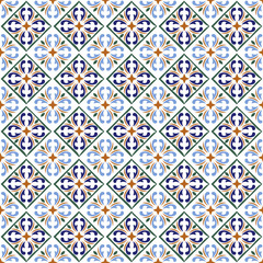 Moroccan blue tiles print or spanish ceramic surface vector pattern texture