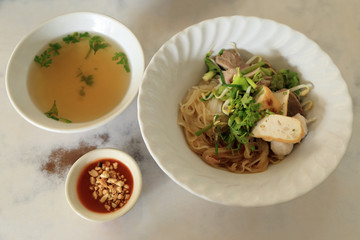 Asian rice noodle recipe with soup.