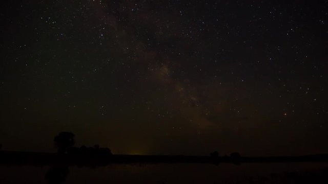 Stars Sky Turning Space with reflection in lake Time Lapse