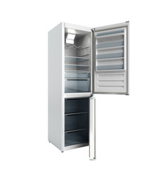 Stainless steel modern refrigerator on white no shadow 3d render