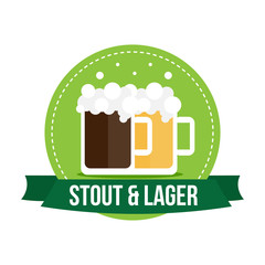 Flat design banner, badge, label with couple glasses of beer, stout and lager. 