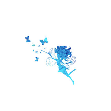 Fairy with butterflies watercolor silhouettes icon
