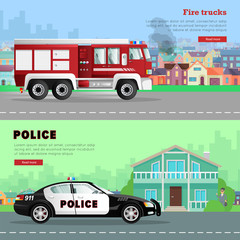 Obraz na płótnie Canvas Fire Truck Driving to the and Police Car.