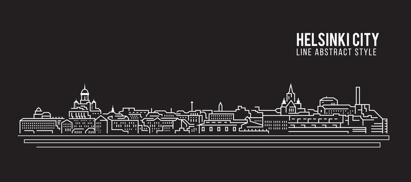 Cityscape Building Line art Vector Illustration design - Helsinki city