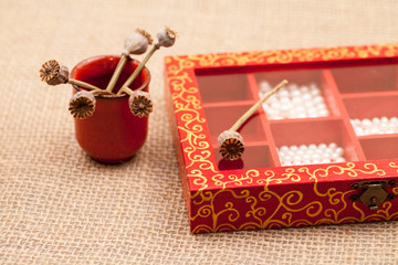 Painted, wooden small box for multiple purposes - wooden texture
