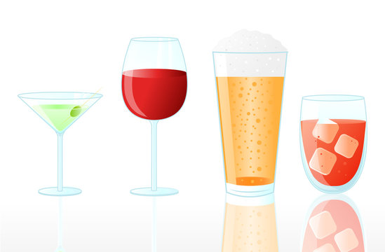 Collection of Drinks on White Background.