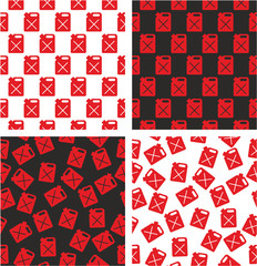 Canister for Gas or Oil Aligned & Random Seamless Pattern Red Color Set