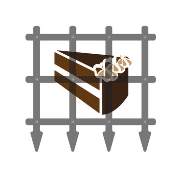 Vector image of a slice of cake behind a grill gate
